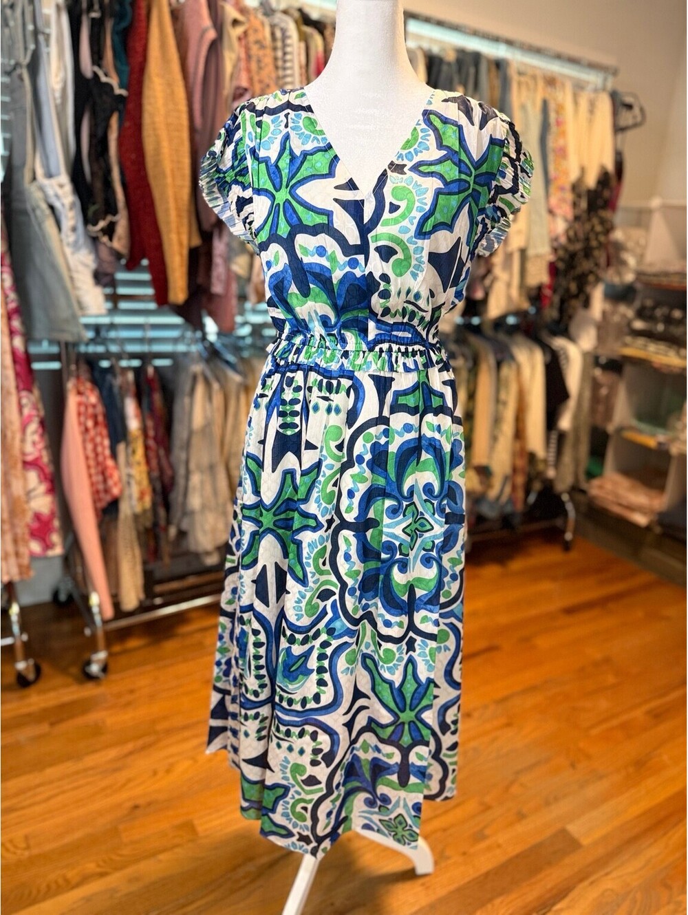 CURRENT AIR Coastal Tile Printed Midi Dress Sea Multi NWT Small